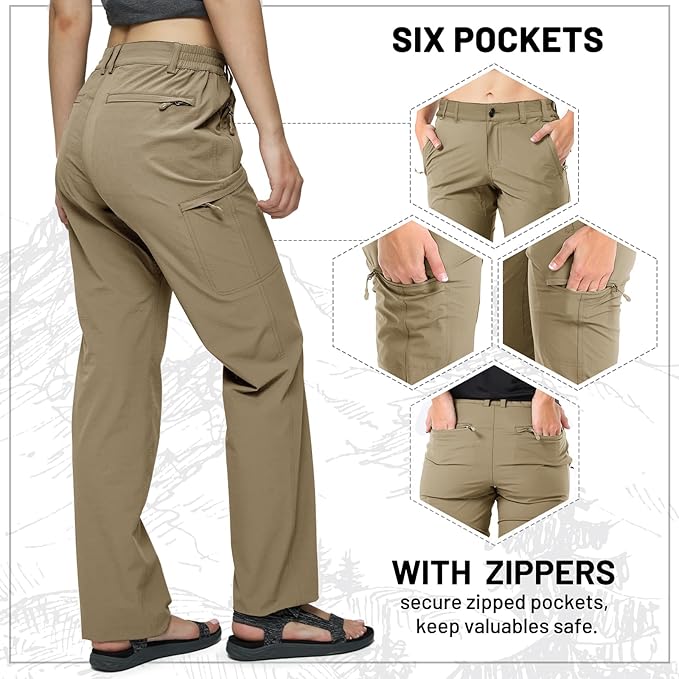 MIER Women's Quick Dry Cargo Pants Lightweight Tactical Hiking Pants with 6 Pockets, Stretchy and Water-Resistant