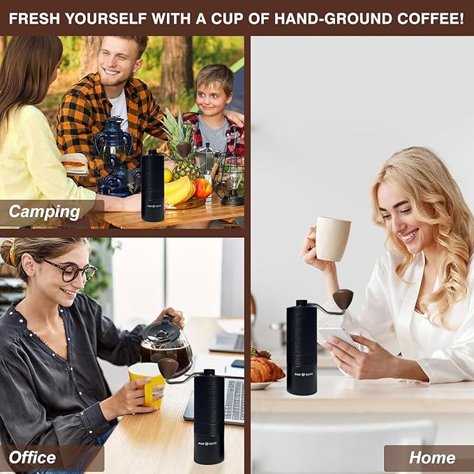 Manual Coffee Grinder with Brush - Stainless Steel Handheld Burr Mill, Adjustable Grind Settings for Espresso, Pour Over, French Press & Cold Brew, Portable Hand Coffee Grinder