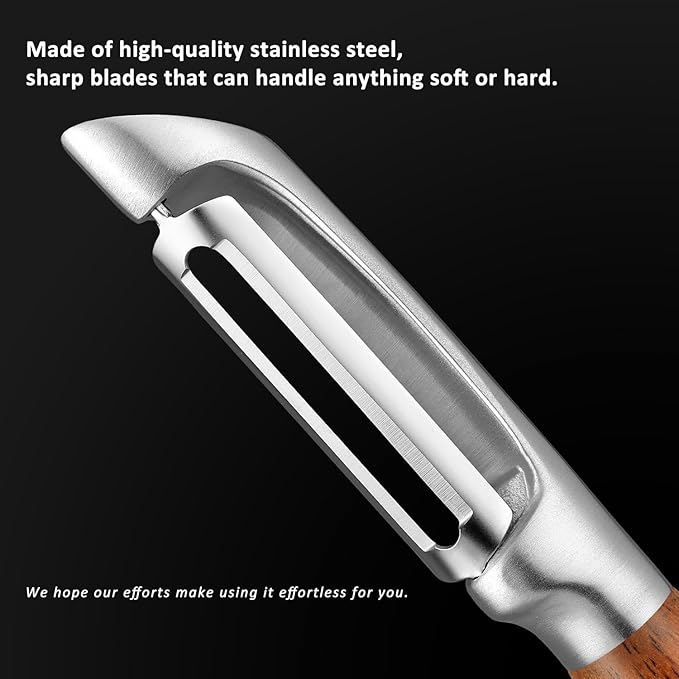 Premium I Type 304 Stainless Steel Multifunctional Kitchen Peeler Real Wood Handle Ultra Sharp Blade Vegetable Potato Apple(Boluoge)
