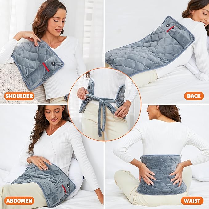 Vofuoti Weighted Heating Pad with Battery, 3 Heat Settings, Electric Portable Cordless Heating Pad for Back, Neck & Shoulder, Abdomen, Large Heated Pad for Women Men, 12" x 24", 2 lbs