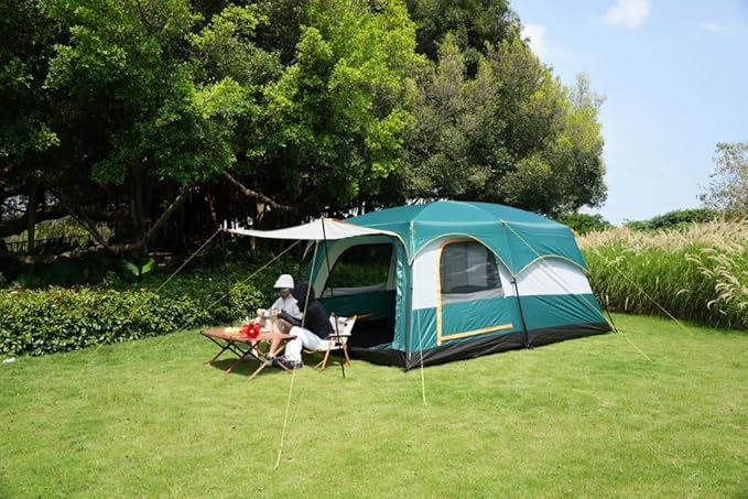 2-Room Family Camping Tent, 5-8 Person Capacity, Waterproof, Easy Setup, with UV Protection, for Hiking and Outdoor Activities