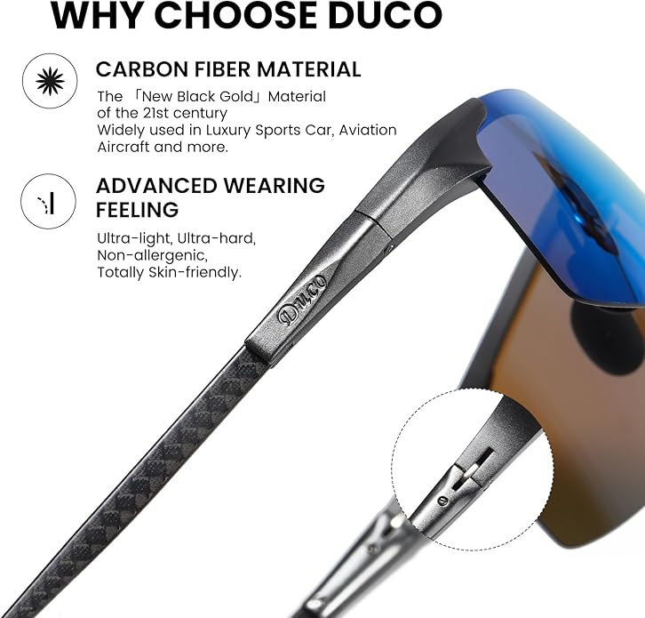 DUCO Mens Sunglasses Polarized Sports Fishing Running Driving Carbon Fiber Sunglasses for Men UV400 Protection DC8277