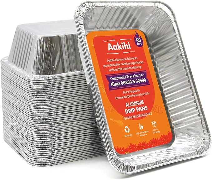 50 Pack Drip Pan Liners, for Ninja OG800/OG900-Woodfire Outdoor Grill & Smoker-Compatible with OG850/OG951-Disposable Aluminum Foil Grease Tray.