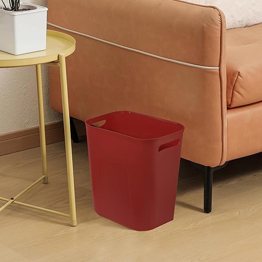 UUJOLY Plastic Small Trash Can Wastebasket, Garbage Container Basket for Bathrooms, Laundry Room, Kitchens, Offices, Kids Rooms, Dorms, 3.5 Gallon, Red