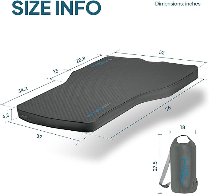 LOSTHORIZON Camping Air Mattress with Foam for RAV4, Self Inflating Sleeping Pad with Air Pump, 4.5" Thick, R-Value 13