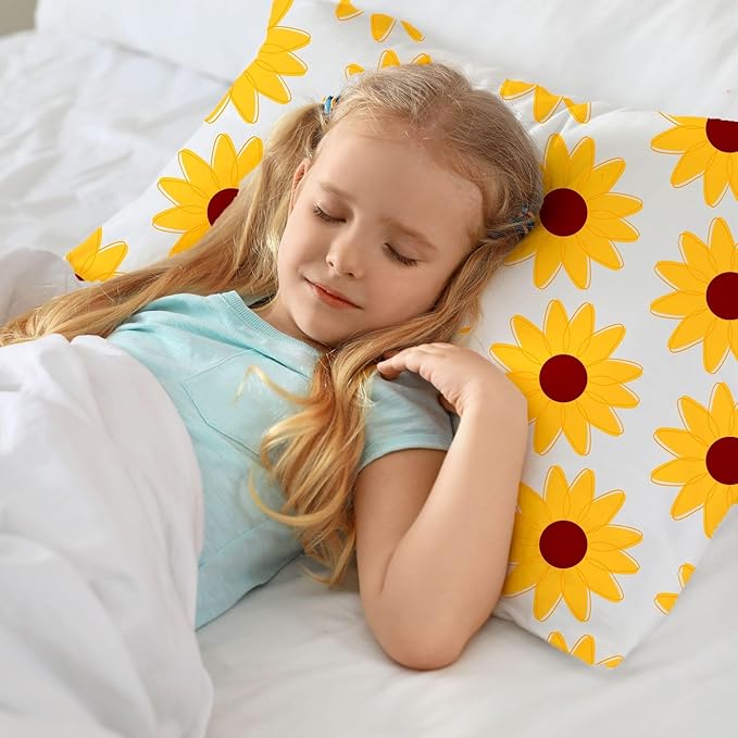 Little Sleepy Head Youth Pillow with Pillowcase 16x22, Soft Jumbo Toddler Pillows, Hypoallergenic Pillow Case - Best Kids Pillows for Sleeping, Perfect Kids Travel Pillows (Sunflowers)
