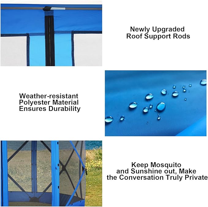 COBlZl Pop Up Gazebo 12x12 Screen House Tent for Camping, Outdoor Instant Stargazing Gazebo Canopy with Awning 2.0, Portable Hub Tent with Mosquito Netting, Pavilion for Backyard,Blue