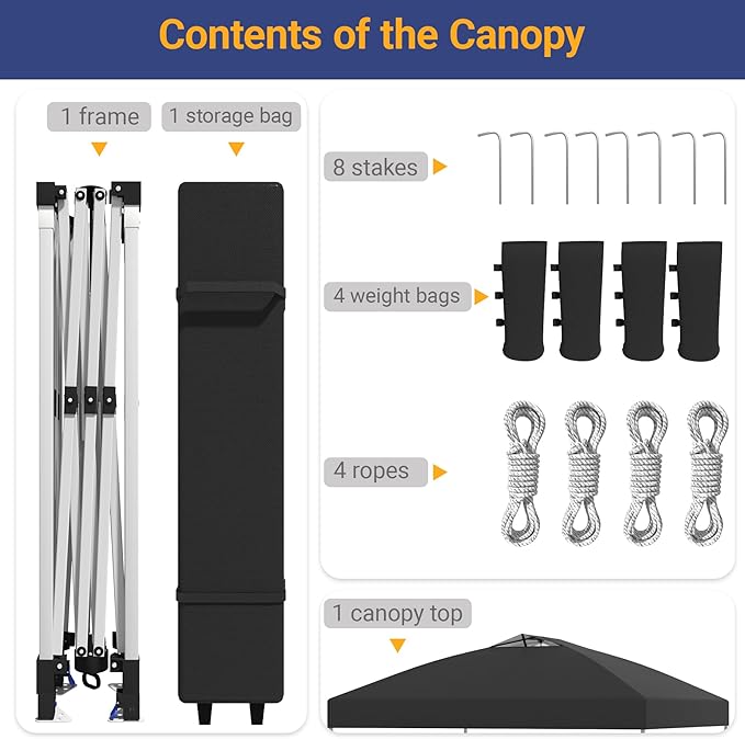 10x10 Pop Up Canopy - Instant Setup Beach Tent with Wheeled Carry Bag, 8 Sandbags & 4 Guy Lines - Portable Sun Shade for Camping, Events, Silver Coated Top, Black