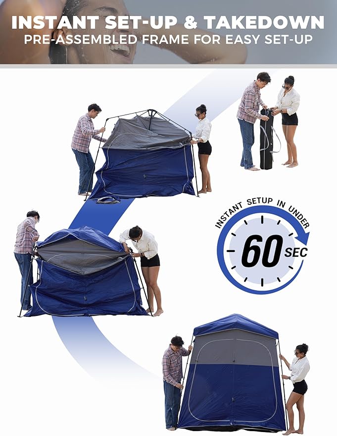 KingCamp Instant Shower Tent, Portable Superior Stable Privacy Shelter, 2 Large Rooms Outdoor Toilet Tent with Floor for Beach, Camping & Hiking, Setup in Under 60s