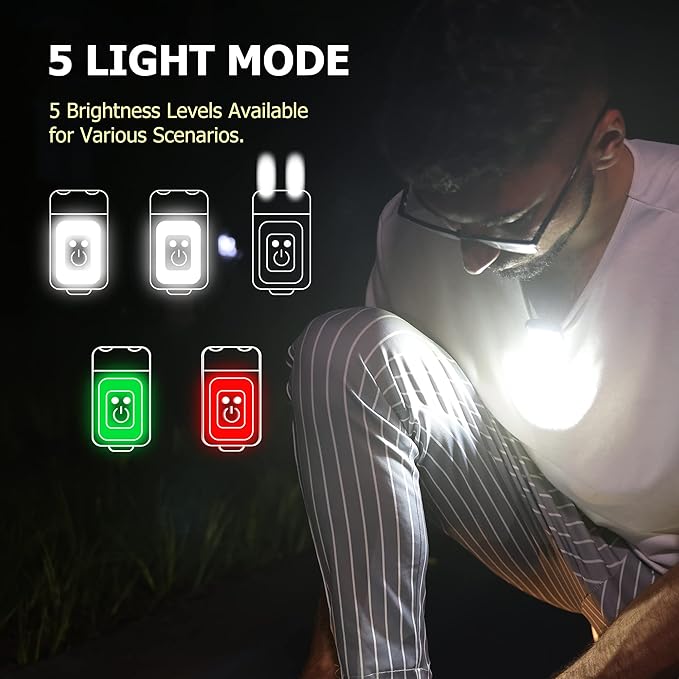 800Lumens Running Light, Rechargeable Headlamp Clip on Lights with Red/Green Lighting Night Vision, 5 Modes Lightweight LED Safety Light for Working Camping Hiking and Reading(1, Grey)