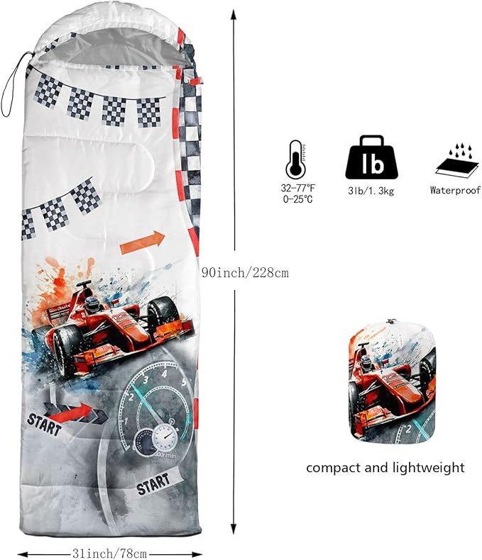 Kids Sleeping Bag for Boys Girls,Checkerboard Cat Print-Lightweight Warm Portable Outdoor Indoor-Waterproof Cold Weather Resistant Sleeping Bag for Camping Hiking