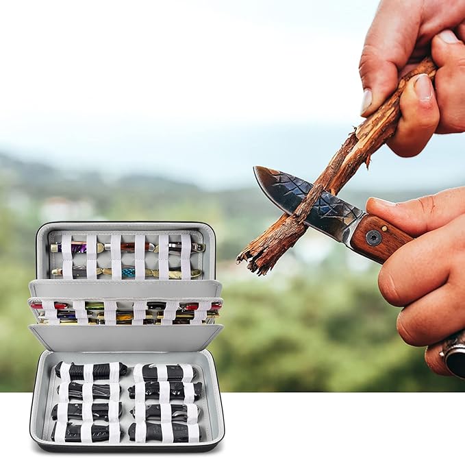 ALKOO Knife Display Case – Pocket & Folding Knife Organizer Holds 44 Knives, Shockproof Collector Storage Bag with Handle, Ideal for EDC, Hunting, Camping, Survival (Box Only)