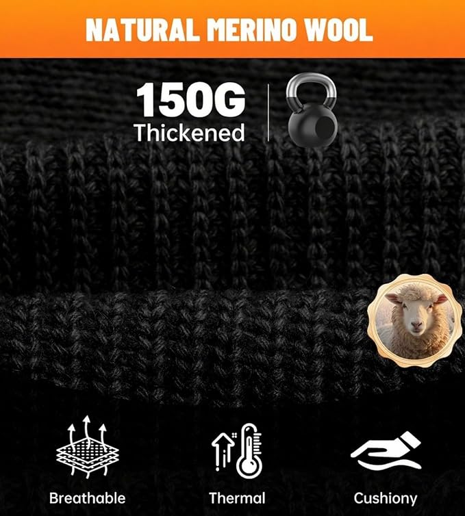 FREEHILL Merino Wool Heated Socks for Men Women, 5000mAh One-Click Control Rechargeable Cold Weather Heated Ski Socks
