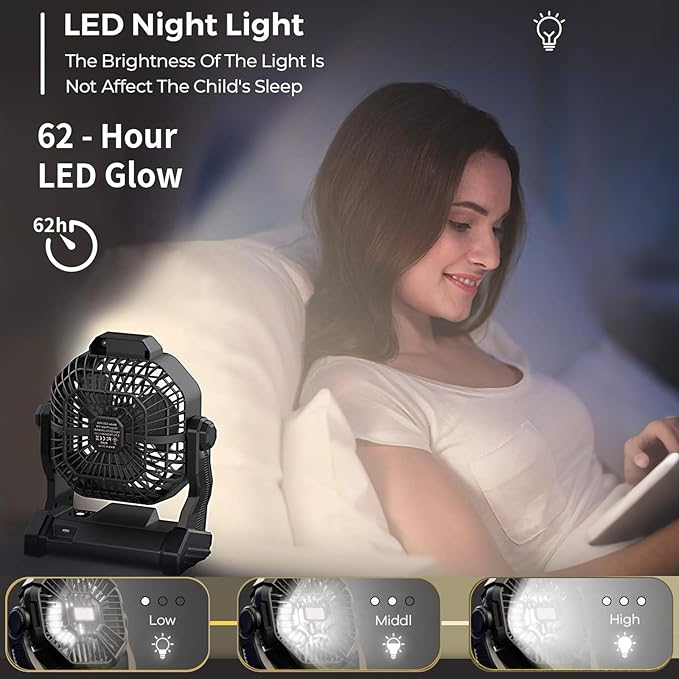 Portable Fan Rechargeable, 20400mAh Cordless Battery Powered Fan with LED Lantern, USB C Battery Operated for Travel Bedroom Home Camping Tent Office Beach Desk Fishing Outdoor
