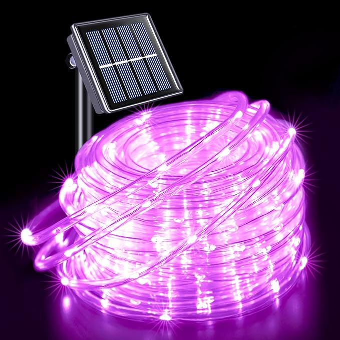 JMEXSUSS 200 LED Pink Solar Rope Lights,72ft 8 Modes Rope Light Outdoor Waterproof LED, Pink Solar Fairy Lights for Fence,Gazebo,Yard,Walkway
