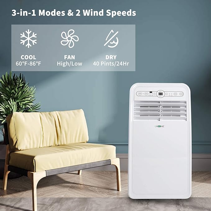 Uhome 2024 New Portable Air Conditioner, 8000 BTU Compact AC Unit with Cooling, Dehumidifier, Fan, Remote Control and Window Mount Kit Included, White