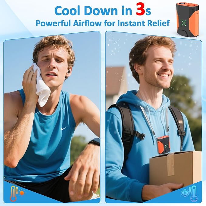 Mini Portable Waist Fan - 100 Speeds 36000RPM Strong Airflow 4500mAh Battery Powered Max 16H Cooling - Mini Waist Neck Handheld Fan for Outdoor Jobsite Camping Travel, Orange