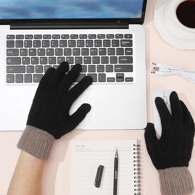 Bencailor 2 Pairs Usb Winter Heated Gloves Mitten Hand Washable Knitting Touchscreen Laptop Gloves