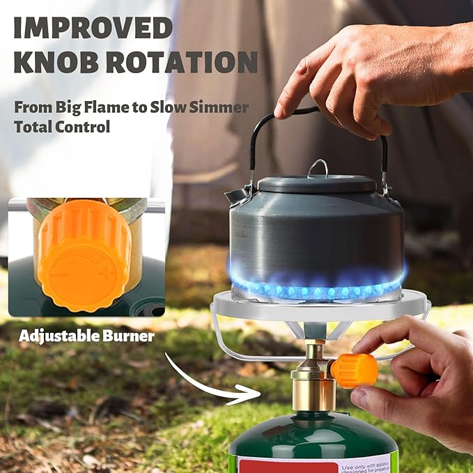 Propane Camping Stove, Portable Backpacking Stove with Adjustable Burner, Stable Camp Gas Stove for Outdoor Cooking, Single Burner Propane Stove for Hiking, Tailgating, Grilling (Fuel not Included)