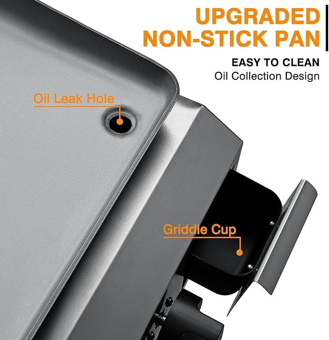 3 Burner BBQ Flat Top Grill, 25.6 Inch Stainless Steel Portable Detachable Gas Griddle, 30,000 BTU Propane Griddle for Camping