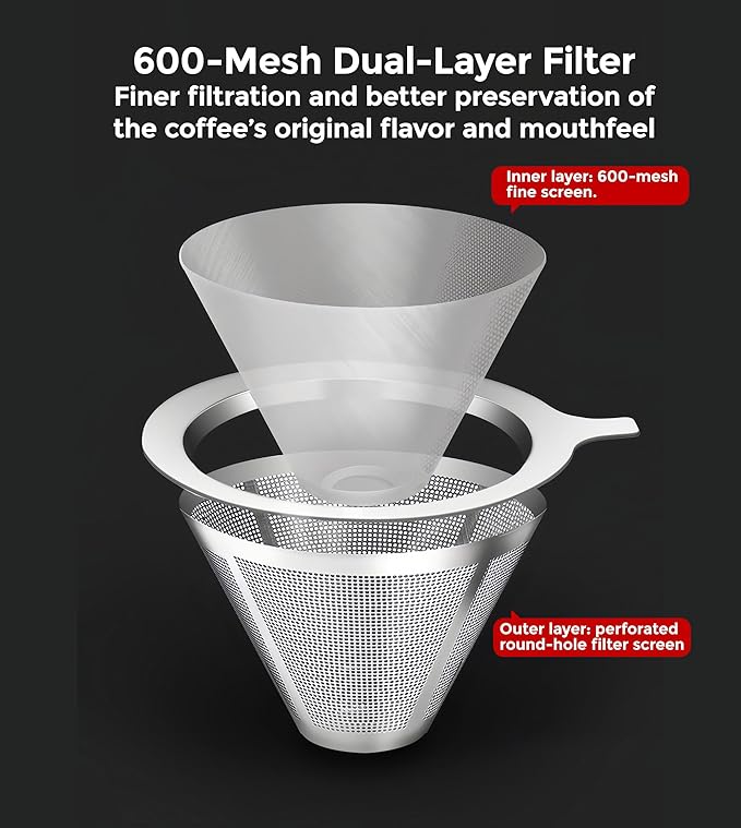AGOGO Pour Over Coffee Maker Glass - 6/8/10 Cup Barista Kit with 304 Stainless Filter for Home, Office, Camping, Cafes - Easy Clean Coffee Dripper Set (Rag&Brush Included) (10 Cup/34 oz-Diamond Shape)