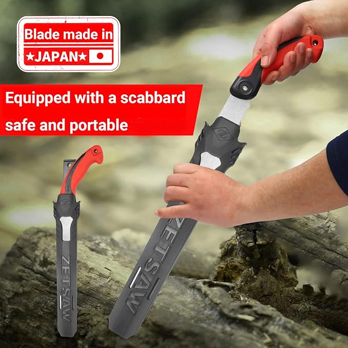 Pruning Saw with Scabbard Japanese Fixed Straight Hand Saw, Portable Tree Limb Cutter 11 Inch Blade Garden Pruner tool for Camping, Dry Wood and Fruit Trees
