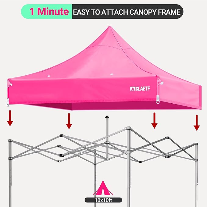 10x10 Canopy Replacement Top for Pop Up Canopy Tent - 4 Drainage Holes,10x10ft Canopy top Suitable for Most of The Standard Canopy(top only) (Pink)