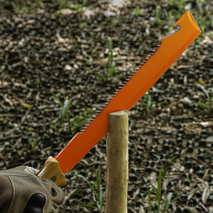 Machete for Cutting Trees Heavy Duty with Saw 19" Survival Knife Serrated Blade - Full Tang Machetes with Rope Cutter for Bushcraft Outdoor Hunting Garden Cutting Trees and Yard Work Orange