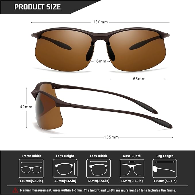 SUNGAIT Ultra-light Sports Sunglasses Rimless Polarized Sun Glasses for Men Fishing Running UV400 Protection
