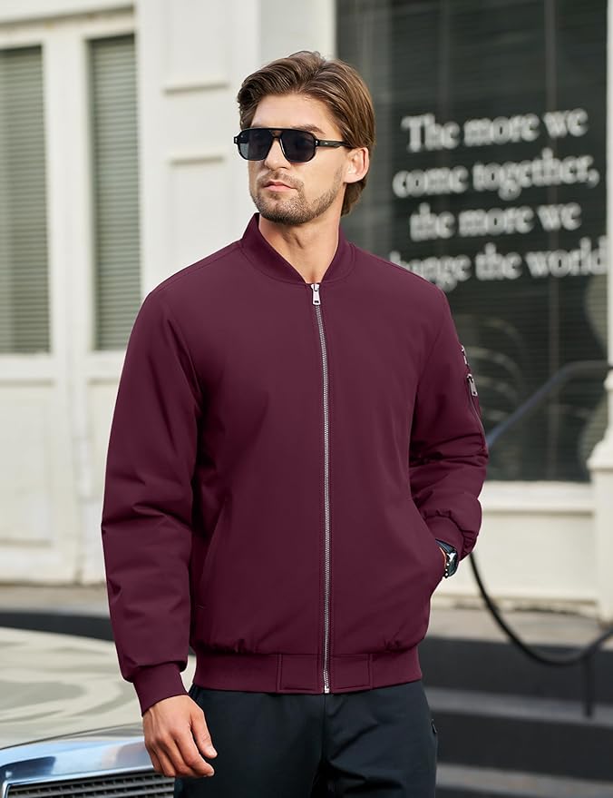 Cotrasen Mens Bomber Jacket Fall Winter Warm Windbreaker Casual Full Zip Padded Coats with Pockets