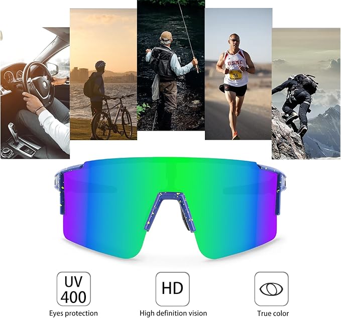 OULAIQI Cycling Sunglasses Polarized Sunglasses for Cycling Men Women with 1 Lens or 3 Interchangeable Lens Baseball Glasses