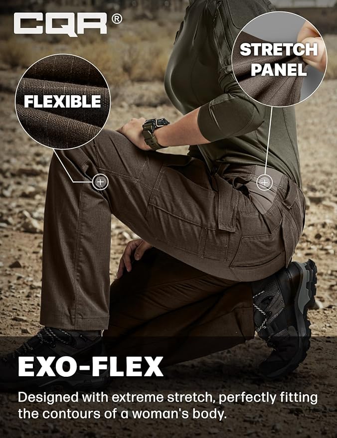 CQR Women's Flex Stretch Tactical Pants, Water Resistant Ripstop Cargo Work Pants with Pockets for Outdoor & Hiking