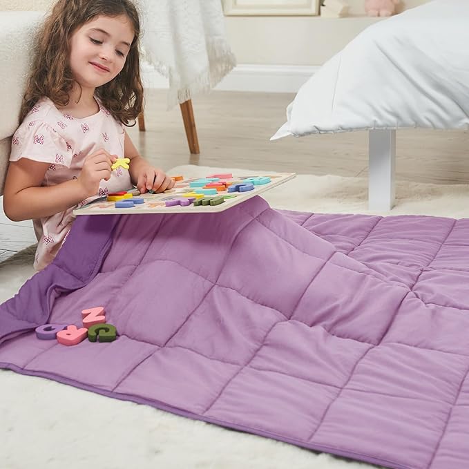 Purple Weighted Blanket Kids (3lbs, 36"x48" Kids Size) - Cooling and Breathable Heavy Blankets for 20-40lbs with Premium Glass Beads - Soft Thick Blanket for All-Season Sleeping Comfort