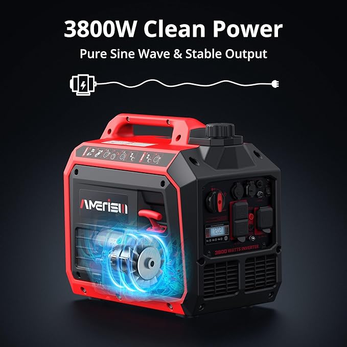 3800W Portable Inverter Generator for Home Use, Gas Powered Generator Super Quiet with CO Sensor ECO Mode EPA Compliant, Parallel Capable Long Run Time for Camping Tailgating Emergency Use