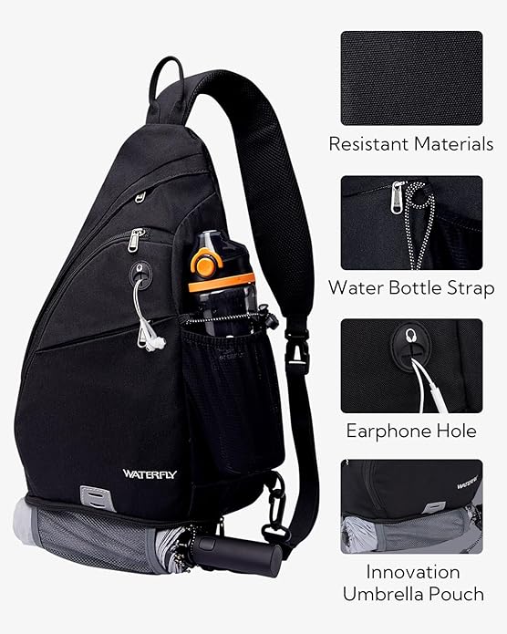 WATERFLY Large Crossbody Sling Bag: Over Shoulder Backpack Daypack Casual Cross Chest Side Pack