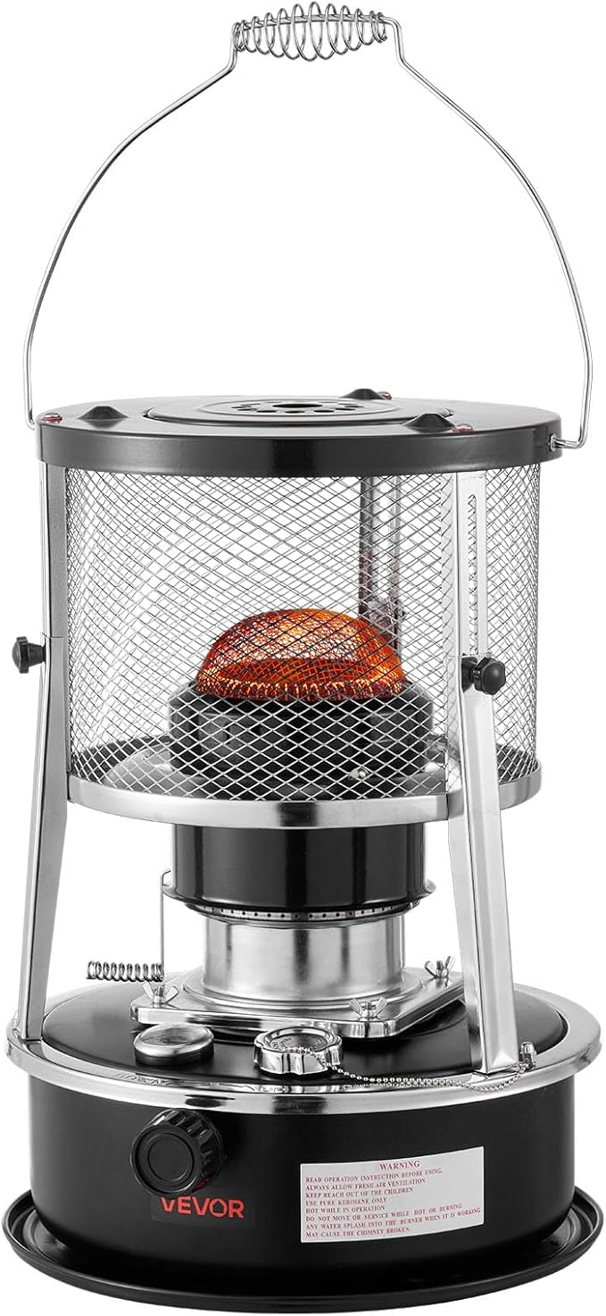 VEVOR 9000 BTU Portable Kerosene Heater & Stove, 2 in 1 Non-Electric Indoor Outdoor Heater with Adjustable Height & Flame & Easy Storage,for Camping, Hunting, Cooking, Home, Garage, Black