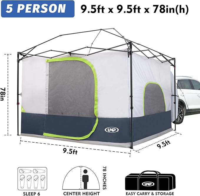 UNP Car Square Tent - Inner Tent for 10' x 10' Canopy into Camping Cube Cabin - Connect Car Tailgate Cabin Vented Roof - Dark Blue (Canopy Pole/Shelter NOT Included)