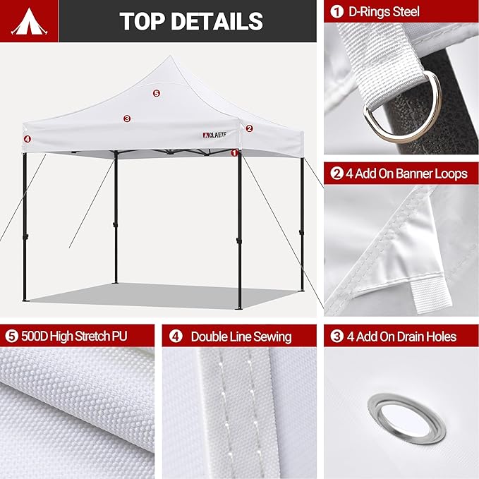 10x10 Canopy Replacement Top for Pop Up Canopy Tent - 4 Drainage Holes,10x10ft Canopy top Suitable for Most of The Standard Canopy(top only, White)