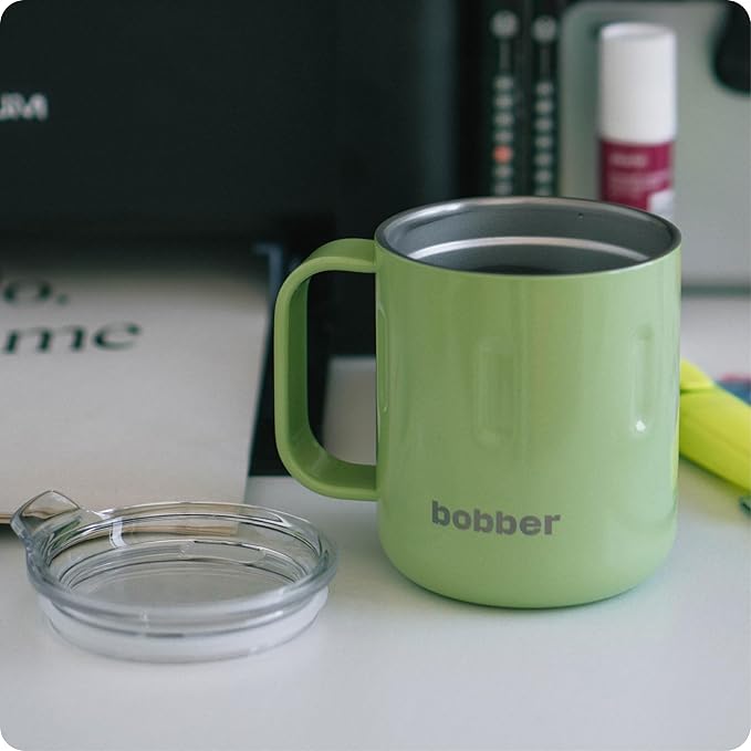 BOBBER 10 oz Insulated Tea Cup with Lid & Handle – Stainless Steel, Triple Walled Coffee Mug – Reusable Travel Mug for Hot & Cold Drinks, Perfect for Dad (Green)