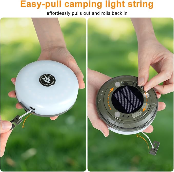 2-in-1 Solar Camping Lights String: 5 Modes IP65 Waterproof - 1200mAh Battery USB/Solar Charging for Outdoor Tents RV Hiking - Backyard Party Decor - 29.52ft