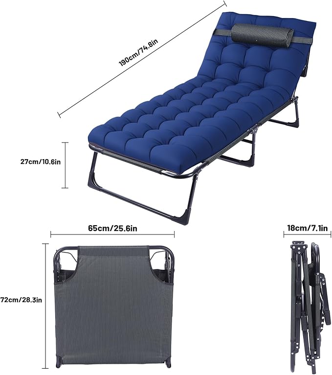 Portable Camping Cot for Adults with Removable Mattress, Double Layer 1200D 330lb Foading Cot, Heavy Duty Camping Bed with Pillow, 4-Position Reclining for Guest Sleeping (Gray)