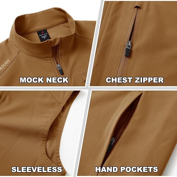 Rouen Mens Vests Outerwear Performance Lightweight Sleeveless Jacket Windproof Softshell Vests Sports Golf Vest for Men