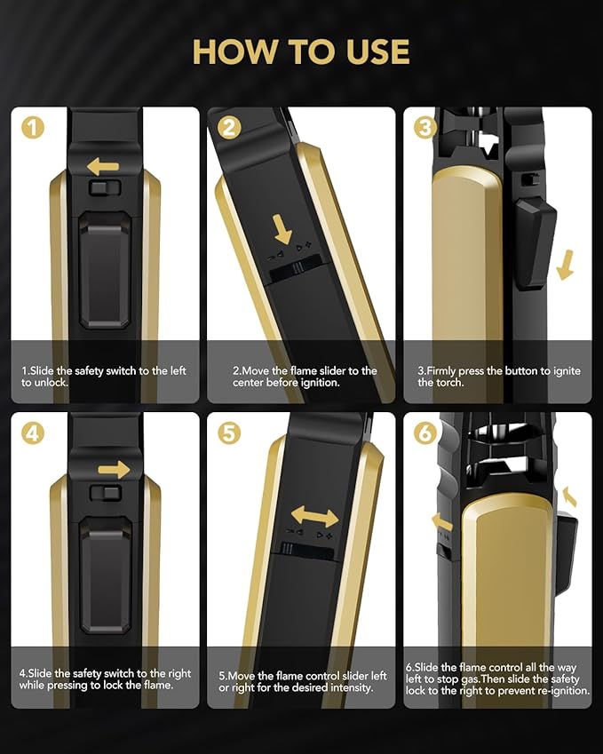TBTeek Butane Torch Lighter - Adjustable Jet Flame Lighter, Refillable Bright Fire Blow Torch, Cooking Lighter with Safety Lock for creme, BBQ, Baking, Candle, Camping, Gold (Gas Not Included)
