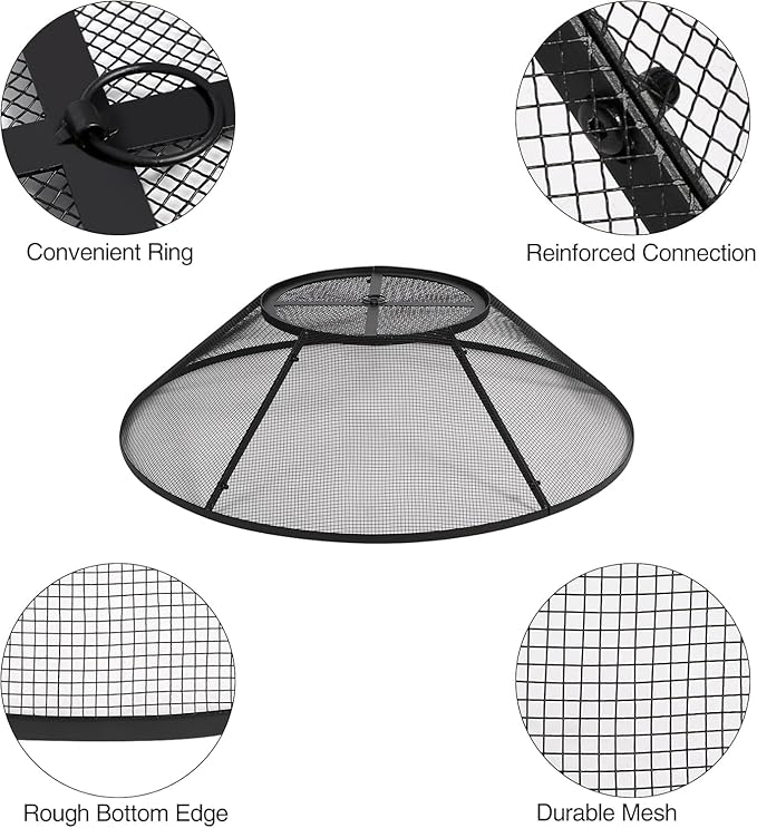 Lineslife Fire Pit Spark Screen 36 Inch Round with Removable Lid, Heavy Duty Collapsible Outdoor Fire Pit Mesh Screens, Metal Firepit Cover for Patio Backyard Beach RV Camping, Black