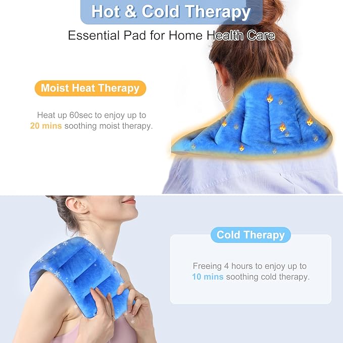 SuzziPad Microwavable Heating Pads for Neck and Shoulder Back Discomfort Reduction, 7x16 Heated Pad Microwave, Moist Hot Pack for Soothing Fatigue, Unscented Heat Packs, Sore Muscle, Navy Blue
