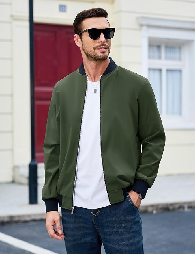 MAGCOMSEN Men's Bomber Jacket Lightweight Casual Zip Up Windbreaker Spring Fall Golf Coat with Pockets
