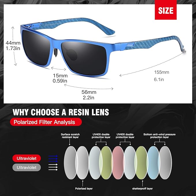 DUCO Mens Sunglasses Polarized Rectangle Sunglass for Men Lightweight Carbon Fiber UV400 Protection 8206