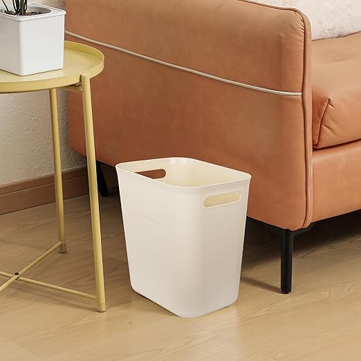 UUJOLY Plastic Small Trash Can Wastebasket, Garbage Container Basket for Bathrooms, Laundry Room, Kitchens, Offices, Kids Rooms, Dorms, 3.5 Gallon, Beige, 2 Pack