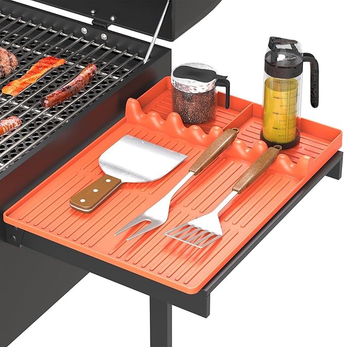 Silicone Griddle Tool Mat Compatible with Blackstone, Spatula Mat with Drip Pad Blackstone Griddle Accessories, Grill Side Shelf Utensil Pad, BBQ Grilling Accessories Gifts for Men(Orange)
