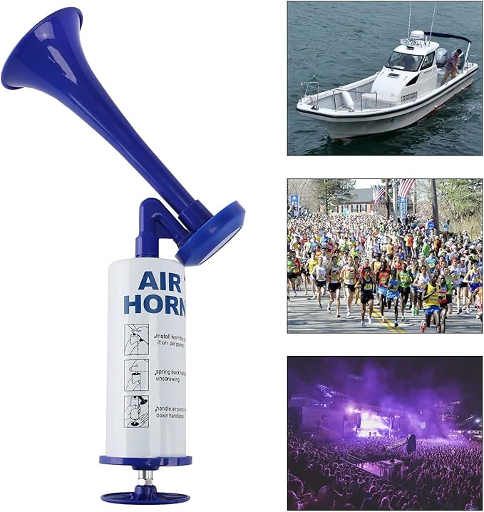 FARBIN Handheld Air Horn, Portable Air Pump Horn, Personal Safety Horns, Loud Noise Maker Horn for Boating, Sports Events, Parties, Birthdays, Camping, Graduation (Blue Handheld Air Horns)